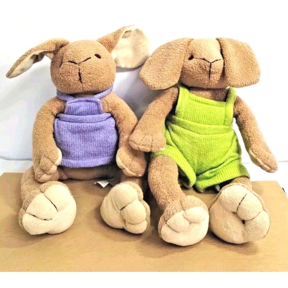 Shelf Sitters Easter Bunnies Purple Dress & Green Jumper  16" World Market Plush